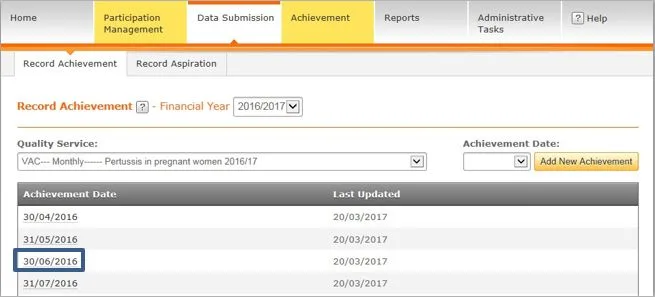 Screenshot from CQRS National showing achievement you wish to adjust