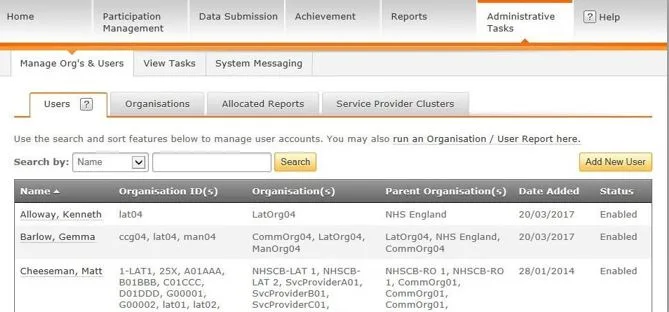 Screenshot from CQRS National showing Administrative Tasks tab