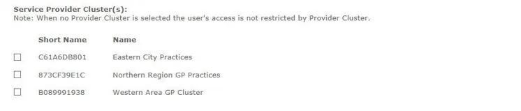 Screenshot from CQRS National showing Service Provider Clusters