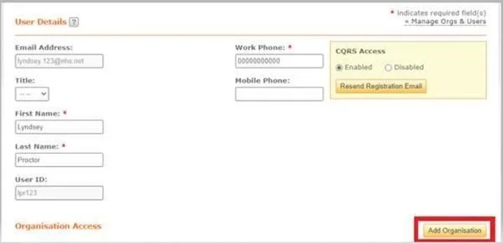 Screenshot from CQRS National showing CQRS Access tick box