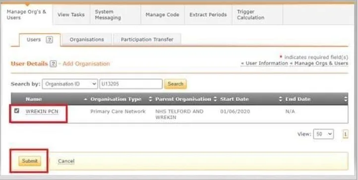 Screenshot from CQRS National showing Wrekin PCN example