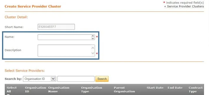 Screenshot from CQRS National showing name and description fields
