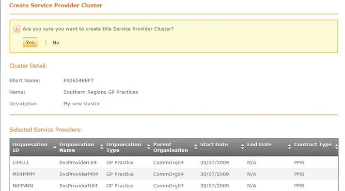 Screenshot from CQRS National showing yes / no screen
