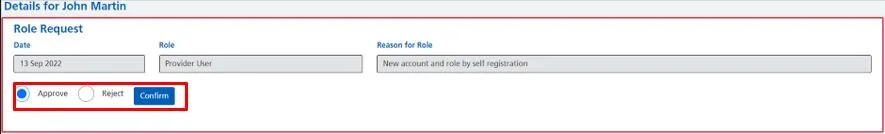 Screenshot from CQRS Local showing approve user button