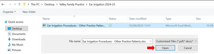 Screenshot from CQRS Local showing add attachment screen and open button