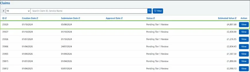 Screenshot from CQRS Local showing claim id