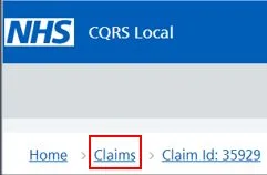 Screenshot from CQRS Local showing claims button