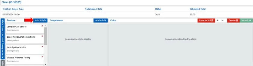 Screenshot from CQRS Local showing Add All button on services pane