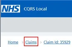 Screenshot from CQRS Local showing Claims link