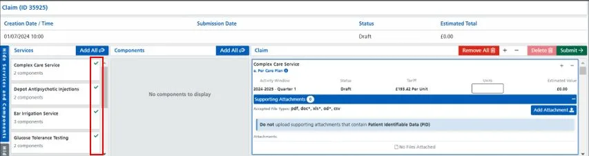 Screenshot from CQRS Local showing Components pane and green ticks alongside services
