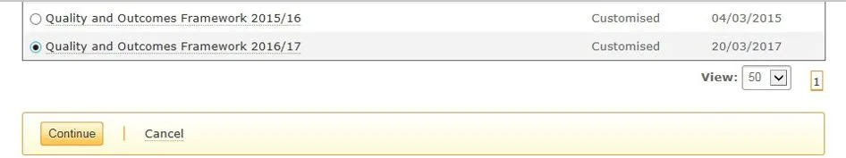 Screenshot from CQRS National showing radio button next to the quality service and continue button