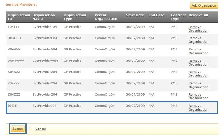Screenshot from CQRS National showing Submit button