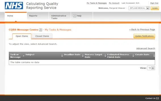Screenshot from CQRS National showing National home screen