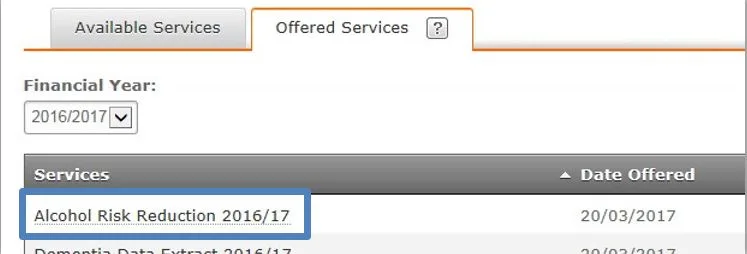 Screenshot from CQRS National showing Offered Services tab