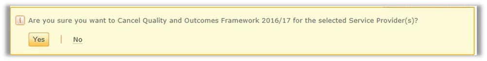 Yellow highlighted area of screenshot from CQRS National showing Yes button highlighted