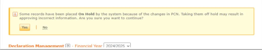 Screenshot from CQRS National confirming achievement is to be taken off hold