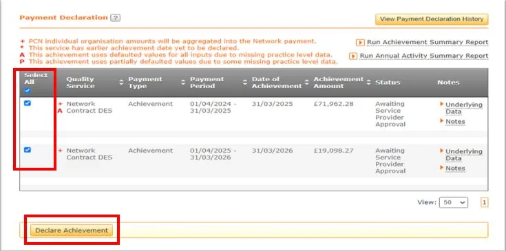 Screenshot from CQRS National showing multiple achievements have been ticked to declare