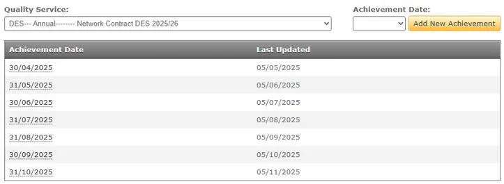 Screenshot from CQRS National showing date