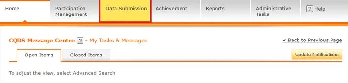 Screenshot from CQRS National showing Data Submission tab