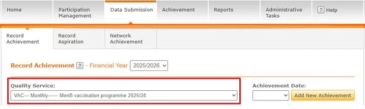 Screenshot from CQRS National showing quality service field