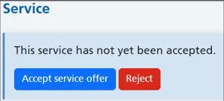 Screenshot from CQRS Local showing accept service offer button