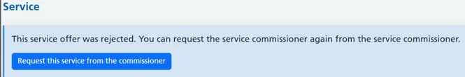 Screenshot from CQRS Local showing request service from commissioner screen