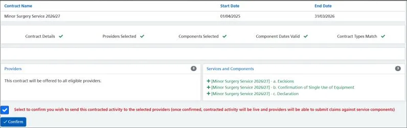 Screenshot from CQRS Local showing service offer summary